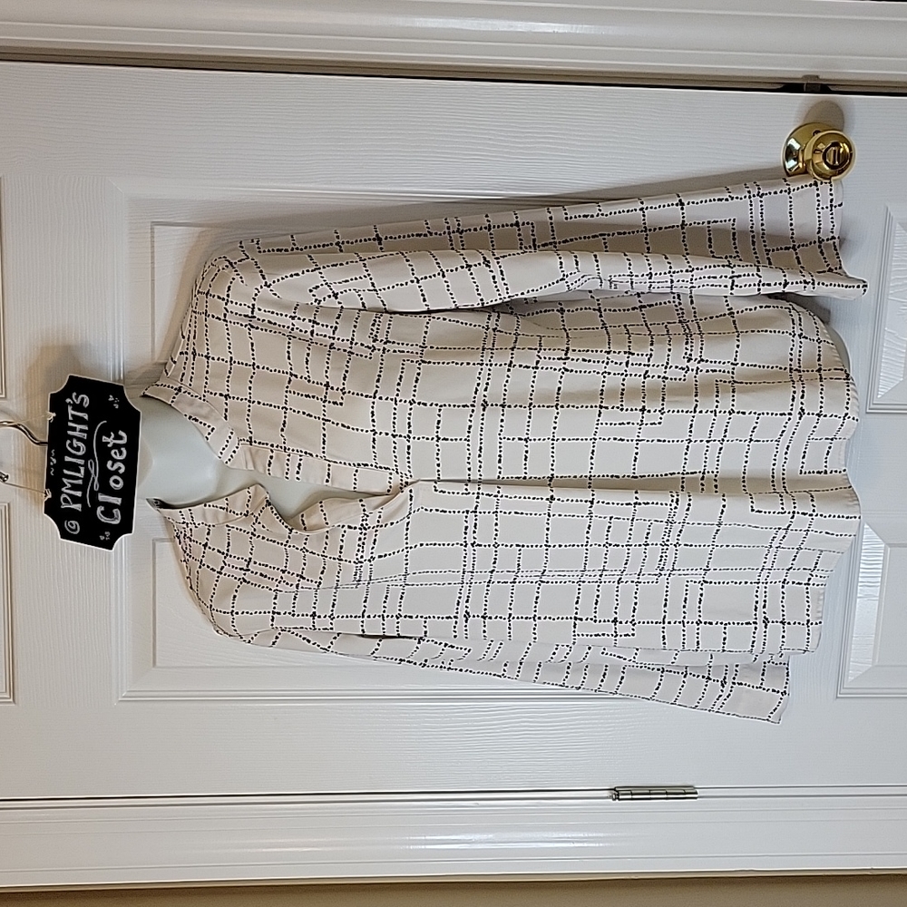 Prologue Blouse Medium Ivory Black Dots Check Long Sleeve